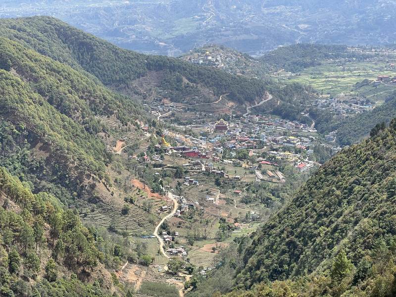 Pharping village and its temples seen from the forest above